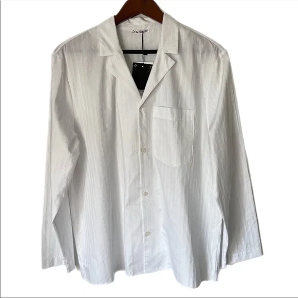 Zara Striped Button Down Boyfriend Sleep Shirt - Picture 2 of 7